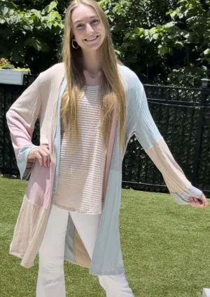 Ultra Lightweight Color Block Cardigan Made in USA - CLEARANCE FINAL SALE