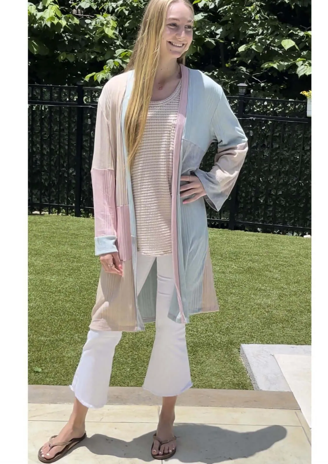 Ultra Lightweight Color Block Cardigan Made in USA - CLEARANCE FINAL SALE