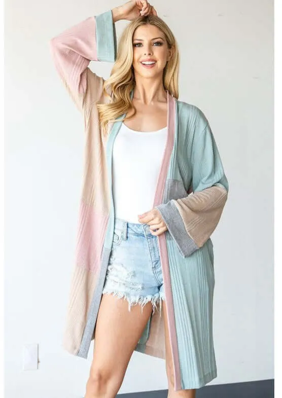 Ultra Lightweight Color Block Cardigan Made in USA - CLEARANCE FINAL SALE