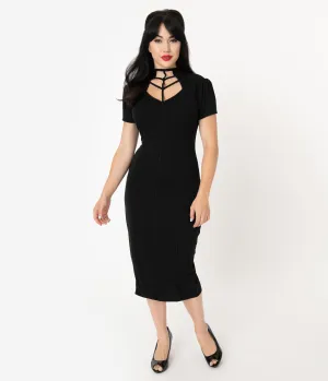 Unique Vintage 1960s Black Cage Allison Wiggle Dress