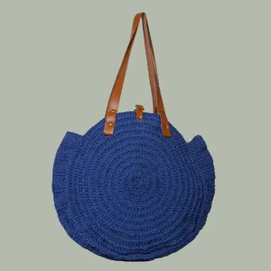 United Urbane Round Hand Bag | Hand-Crochet | Cotton Yarn | Royal Blue