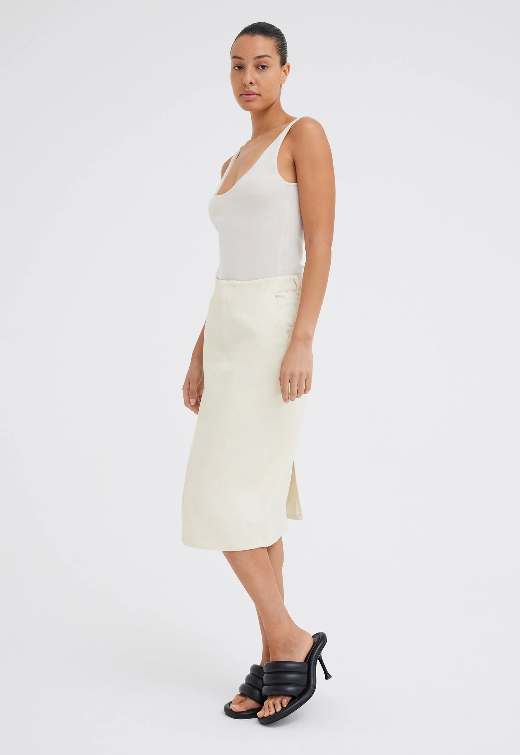 Uno Denim Midi Skirt - Ice Cream