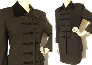 Vintage 90s Stephanie Anais Black Wool Skirt Suit Napoleon Style S
