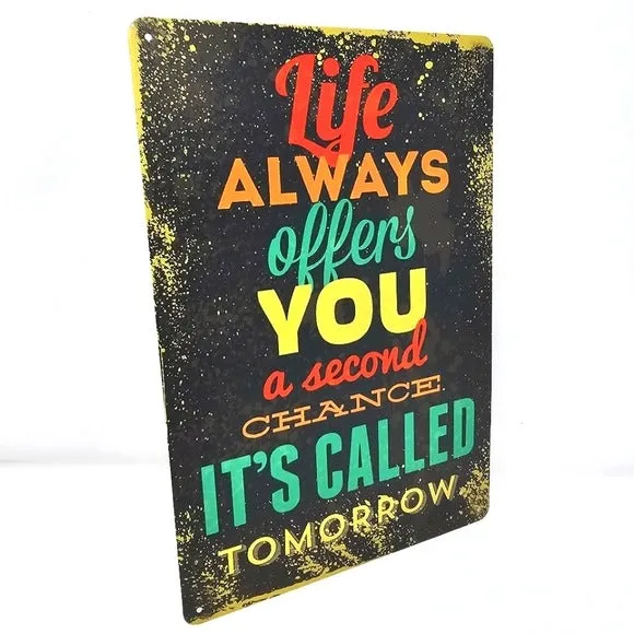Vintage Metal Sign | Indoor/Outdoor | Second Chances Black & Yellow