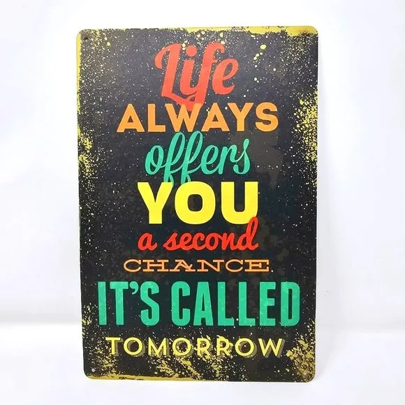 Vintage Metal Sign | Indoor/Outdoor | Second Chances Black & Yellow