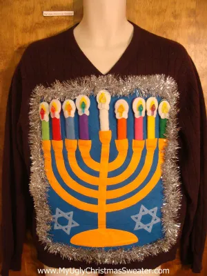 Vneck Hanukkah Sweater with Silver Garland