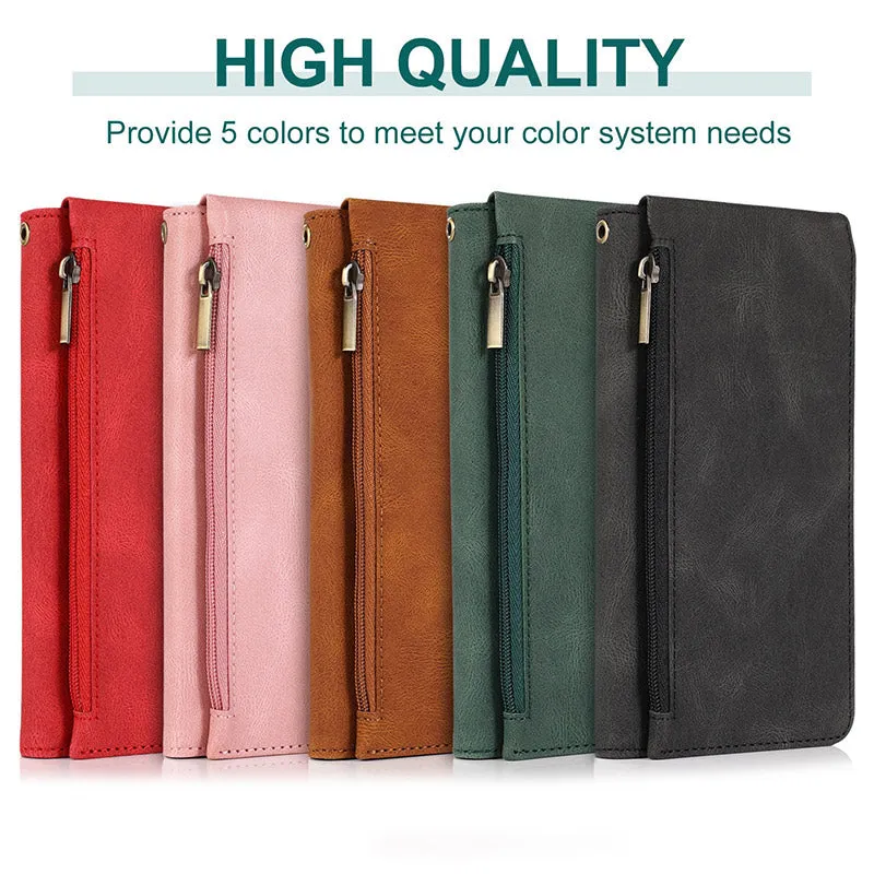Wallet Case for iPhone Samsung Durable Flip Lanyard Strap Wristlet Zipper Card Holder
