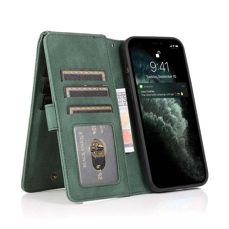 Wallet Case for iPhone Samsung Durable Flip Lanyard Strap Wristlet Zipper Card Holder