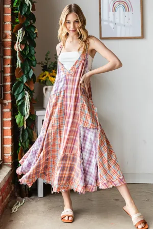 Washed Plaid Mix Jumpsuit