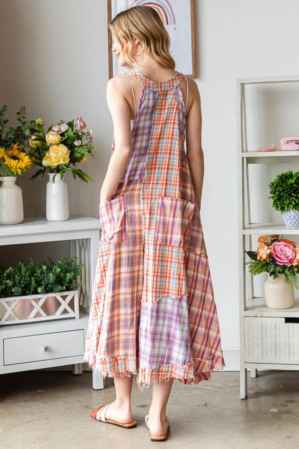 Washed Plaid Mix Jumpsuit