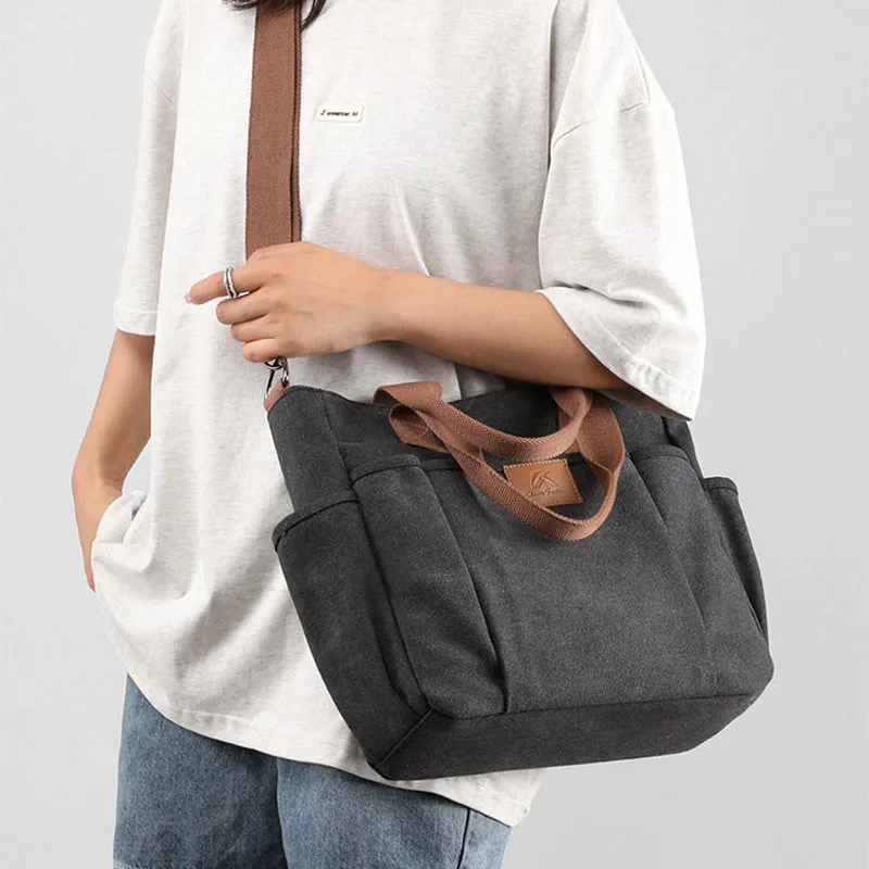 Women Canvas Handbag Multi Pocket Durable Crossbody Tote Purse