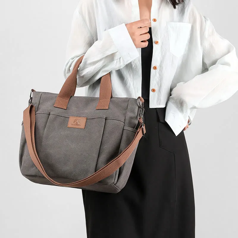 Women Canvas Handbag Multi Pocket Durable Crossbody Tote Purse
