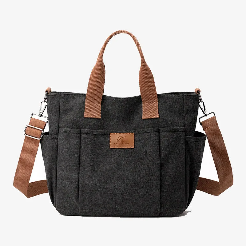 Women Canvas Handbag Multi Pocket Durable Crossbody Tote Purse