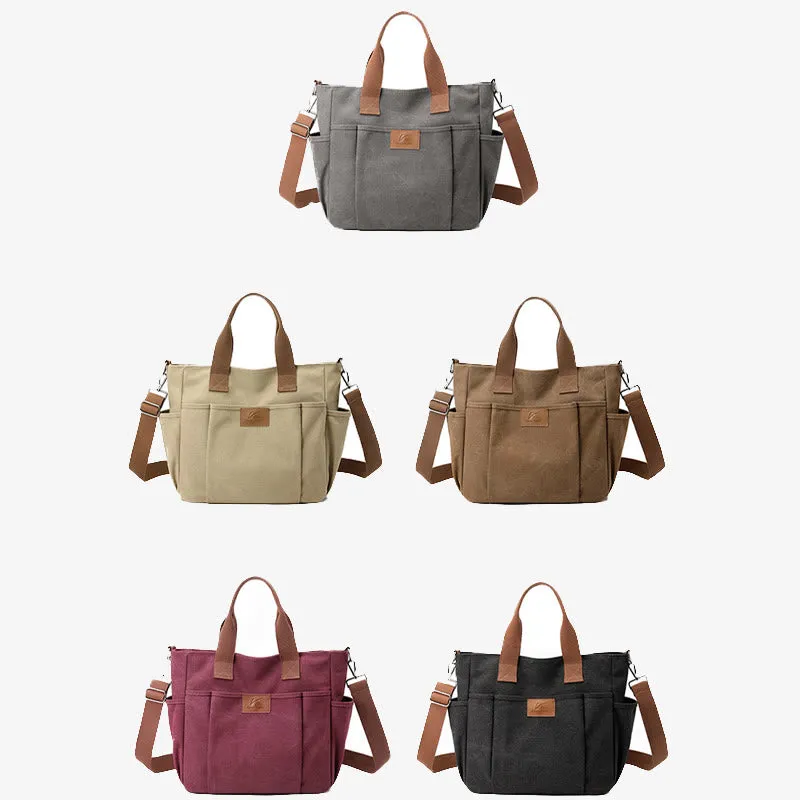 Women Canvas Handbag Multi Pocket Durable Crossbody Tote Purse