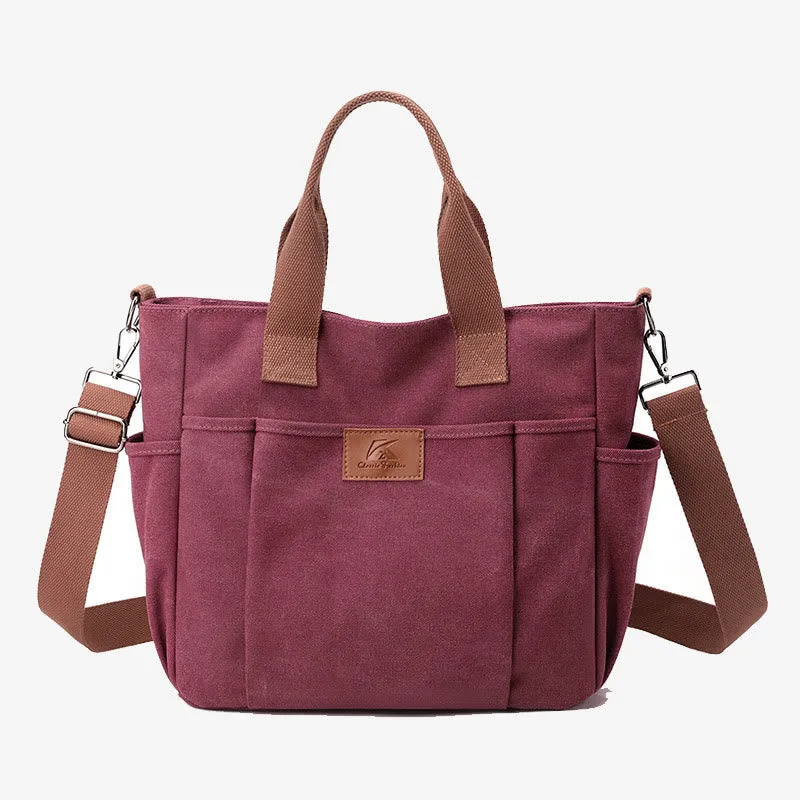 Women Canvas Handbag Multi Pocket Durable Crossbody Tote Purse