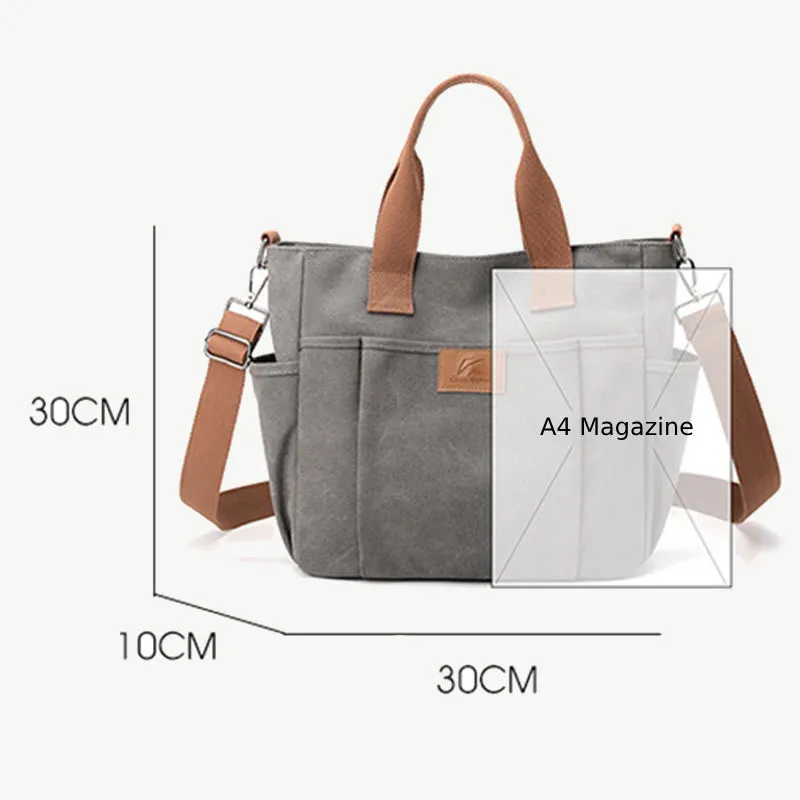 Women Canvas Handbag Multi Pocket Durable Crossbody Tote Purse