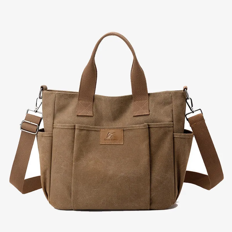 Women Canvas Handbag Multi Pocket Durable Crossbody Tote Purse