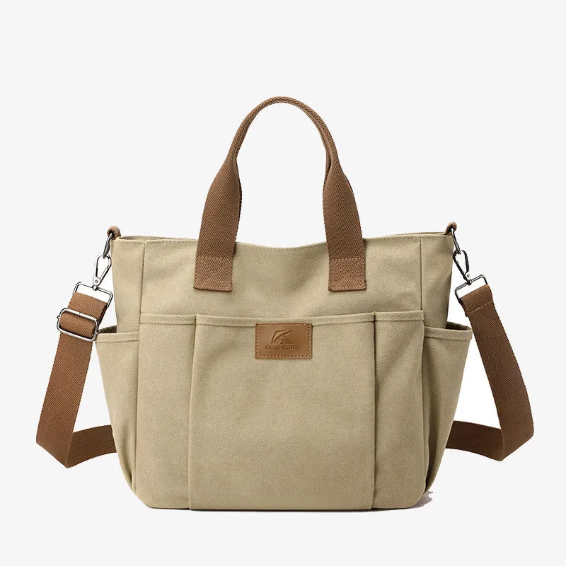 Women Canvas Handbag Multi Pocket Durable Crossbody Tote Purse